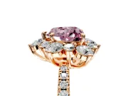 Floral Halo Engagement Ring Setting for Fancy Pink Heart-Shaped Center with Pave Accents and Prong Head in Rose Gold