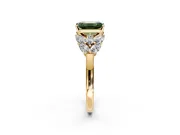Leaf Cluster Engagement Ring Setting for Fancy Green Emerald Cut Center with Marquise Accents and Prong Head in Yellow Gold