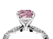 Solitaire Engagement Ring Setting for Fancy Pink Cushion Cut Center with Marquise Panel Band and Prong Head in Platinum