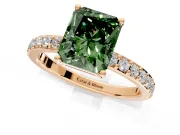 Solitaire Engagement Ring Setting for Fancy Green Radiant Cut Center with Round Cut Pave Band and Prong Head in Rose Gold