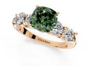 5 Stone Engagement Ring Setting for Fancy Green Cushion Cut Center with Graduated Accents and Prong Head in Rose Gold