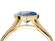 Solitaire Engagement Ring Setting for Fancy Blue Heart-Shaped Center with V Split Shank and Bezel Head in Yellow Gold