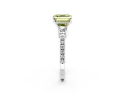 3 Stone Engagement Ring Setting for Fancy Yellow Asscher Cut Center with Round Cut Side Accents and Prong Head in Platinum