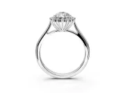 Starburst Halo Engagement Ring Setting for Pear-Shaped Center with Thin Round-Wire Band and Prong Head in White Gold