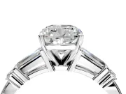 Bar-Set Engagement Ring Setting for Cushion Cut Center with Tapered Baguette Accents and Prong Head in Platinum