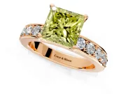 Solitaire Engagement Ring Setting for Fancy Yellow Princess Cut Center with Channel-Set Accents and Prong Head in Rose Gold