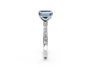 Solitaire Engagement Ring Setting for Fancy Blue Asscher Cut Center with Round Cut Pave Band and Prong Head in Platinum