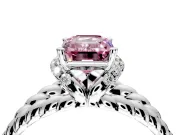 Halo Engagement Ring Setting for Fancy Pink Emerald Cut Center with Rope Twist Split Shank and Prong Head in Platinum