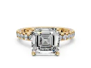 Solitaire Engagement Ring Setting for Asscher Cut Center with Shared-Prong Accents and Prong Head in Yellow Gold