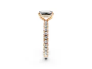 Solitaire Engagement Ring Setting for Emerald Cut Center with Shared-Prong Accents and Prong Head in Rose Gold
