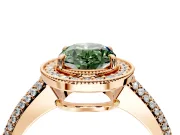 Milgrain Halo Engagement Ring Setting for Fancy Green Oval Center with Three-Sided Pave Band and Prong Head in Rose Gold