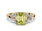 Solitaire Engagement Ring Setting for Fancy Yellow Emerald Cut Center with Marquise Flower Shoulders and Prong Head in Yellow Gold