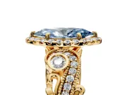 Milgrain Halo Engagement Ring Setting for Fancy Blue Marquise Center with Shoulder Bezels and Prong Head in Yellow Gold