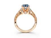 Solitaire Engagement Ring Setting for Fancy Blue Round Cut Center with Filigree Accent Basket and Prong Head in Rose Gold