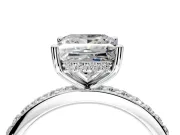 Solitaire Engagement Ring Setting for Princess Cut Center with Fine Pave Band and Prong Head in Platinum