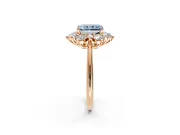 Small-Accent Cluster Halo Engagement Ring Setting for Fancy Blue Radiant Cut Center with Plain Band and Prong Head in Rose Gold