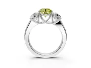 3 Stone Engagement Ring Setting for Fancy Yellow Round Cut Center with Raised Basket Heads and Prong Head in Platinum