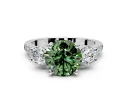 3 Stone Engagement Ring Setting for Fancy Green Round Cut Center with Crossover Basket, Pave Band and Prong Head in Platinum