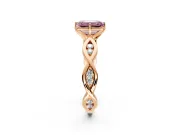 Solitaire Engagement Ring Setting for Fancy Pink Emerald Cut Center with Accented Twist Band and Leaf Prong Head in Rose Gold