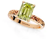 Solitaire Engagement Ring Setting for Fancy Yellow Emerald Cut Center with Scrollwork Band and Prong Head in Rose Gold