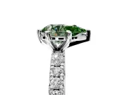 Solitaire Engagement Ring Setting for Fancy Green Pear-Shaped Center with Shared-Prong Accents and Prong Head in Platinum
