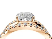 Solitaire Engagement Ring Setting for Cushion Cut Center with Wide-Open Split Shank and Prong Head in Rose Gold