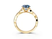 Solitaire Engagement Ring Setting for Fancy Blue Round Cut Center with Twisted Pave Split Shank and Prong Head in Yellow Gold