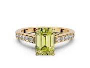 Solitaire Engagement Ring Setting for Fancy Yellow Emerald Cut Center with Crossover Accents and Prong Head in Yellow Gold