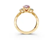 3 Stone Engagement Ring Setting for Fancy Pink Pear-Shaped Center with Pave Twist Band and Prong Head in Yellow Gold