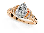 Solitaire Engagement Ring Setting for Pear-Shaped Center with Filigree Band and Prong Head in Rose Gold