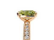 Solitaire Engagement Ring Setting for Fancy Yellow Emerald Cut Center with Milgrain-Edged Pave Band and Prong Head in Rose Gold