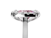 Single Halo Engagement Ring Setting for Fancy Pink Radiant Cut Center with Corner Claws, Plain Band and Prong Head in Platinum
