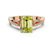 Solitaire Engagement Ring Setting for Fancy Yellow Emerald Cut Center with Twisted Pave Split Shank and Prong Head in Rose Gold