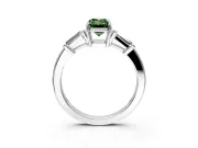 3 Stone Engagement Ring Setting for Fancy Green Emerald Cut Center with Baguette Accents and Prong Head in Platinum