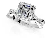 Crossover Engagement Ring Setting for Asscher Cut Center with Pave and Plain Strands and Prong Head in Sterling Silver