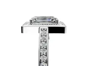 Halo Engagement Ring Setting for Emerald Cut Center with Framed Halo, Pave Band and Prong Head in Sterling Silver