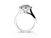 Halo Engagement Ring Setting for Fancy Pink Heart-Shaped Center with Milgrain Frame, Pave Band and Prong Head in White Gold