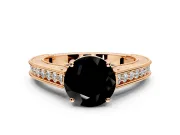 Solitaire Engagement Ring Setting for Fancy Black Round Cut Center with Engraved Pave Band and Prong Head in Rose Gold