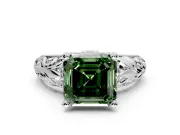 Solitaire Engagement Ring Setting for Fancy Green Asscher Cut Center with Filigree Accent Basket and Prong Head in Platinum