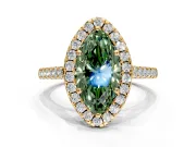 Halo Engagement Ring Setting for Fancy Green Marquise Center with Narrowing Pave Band and Prong Head in Yellow Gold