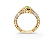 Milgrain Halo Engagement Ring Setting for Fancy Yellow Pear-Shaped Center with Wide Pave Band and Prong Head in Yellow Gold