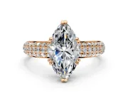 Solitaire Engagement Ring Setting for Marquise Center with Multi-Row Pave Accents and Basket Head in Rose Gold