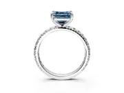 Solitaire Engagement Ring Setting for Fancy Blue Asscher Cut Center with Shared-Prong Accents and Prong Head in Platinum