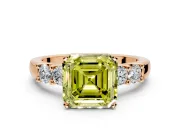 5 Stone Engagement Ring Setting for Fancy Yellow Asscher Cut Center with Plain Band and Prong Head in Rose Gold