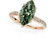 Solitaire Engagement Ring Setting for Fancy Green Marquise Center with Fine Pave Band and Prong Head in Rose Gold
