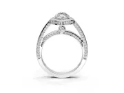 Halo Engagement Ring Setting for Marquise Center with Framed Halo, Pave Band and Prong Head in White Gold
