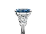 3 Stone Engagement Ring Setting for Fancy Blue Emerald Cut Center with Large Pear-Shaped Accents and Prong Head in Sterling Silver