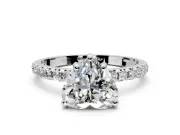Solitaire Engagement Ring Setting for Heart-Shaped Center with Micro Pave Band and Prong Head in White Gold