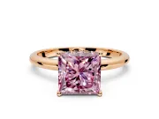 Hidden Halo Engagement Ring Setting for Fancy Pink Princess Cut Center with Thin Round-Wire Band and Prong Head in Rose Gold