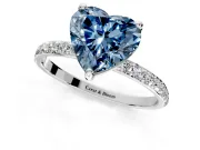 Solitaire Engagement Ring Setting for Fancy Blue Heart-Shaped Center with Pave Accents and Prong Head in Platinum
